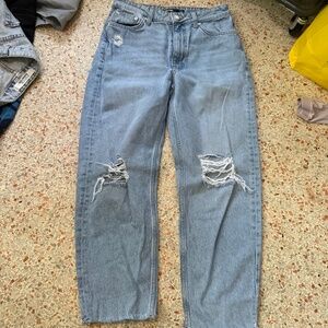 Mavi, straight-leg, blue mom jeans, ripped